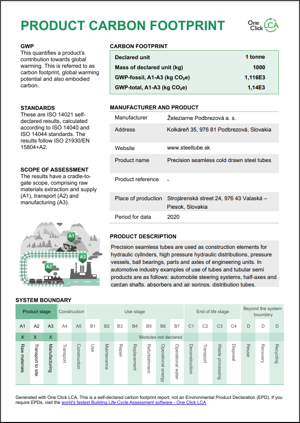 Product Carbon Footprint (PCF) - Precision seamless cold drawn
steel tubes