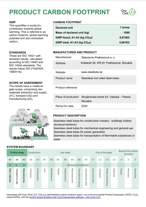 Product Carbon Footprint (PCF) - Seamless hot rolled steel tubes